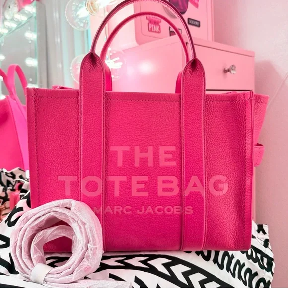 Marc Jacobs Hot Pink Leather Medium Tote Bag & Matching Mini Bag Wallet Set - Picture 5 of 12